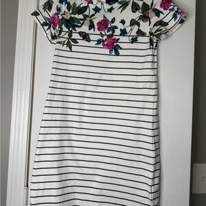 JOULES Floral Striped Dress - White and Black
